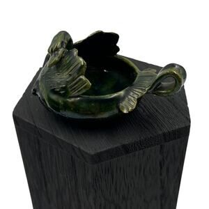Vintage Small Handmade Ceramic Green Glazed Swan Trinket Jewelry Dish Handle